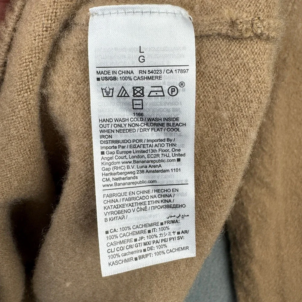 Banana Republic Mens 100% Cashmere Crew Neck Sweater Tan Beige Large Long Sleeve